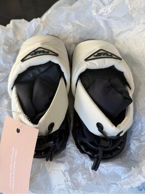 Prada White and Black Quilted Slide Sandals